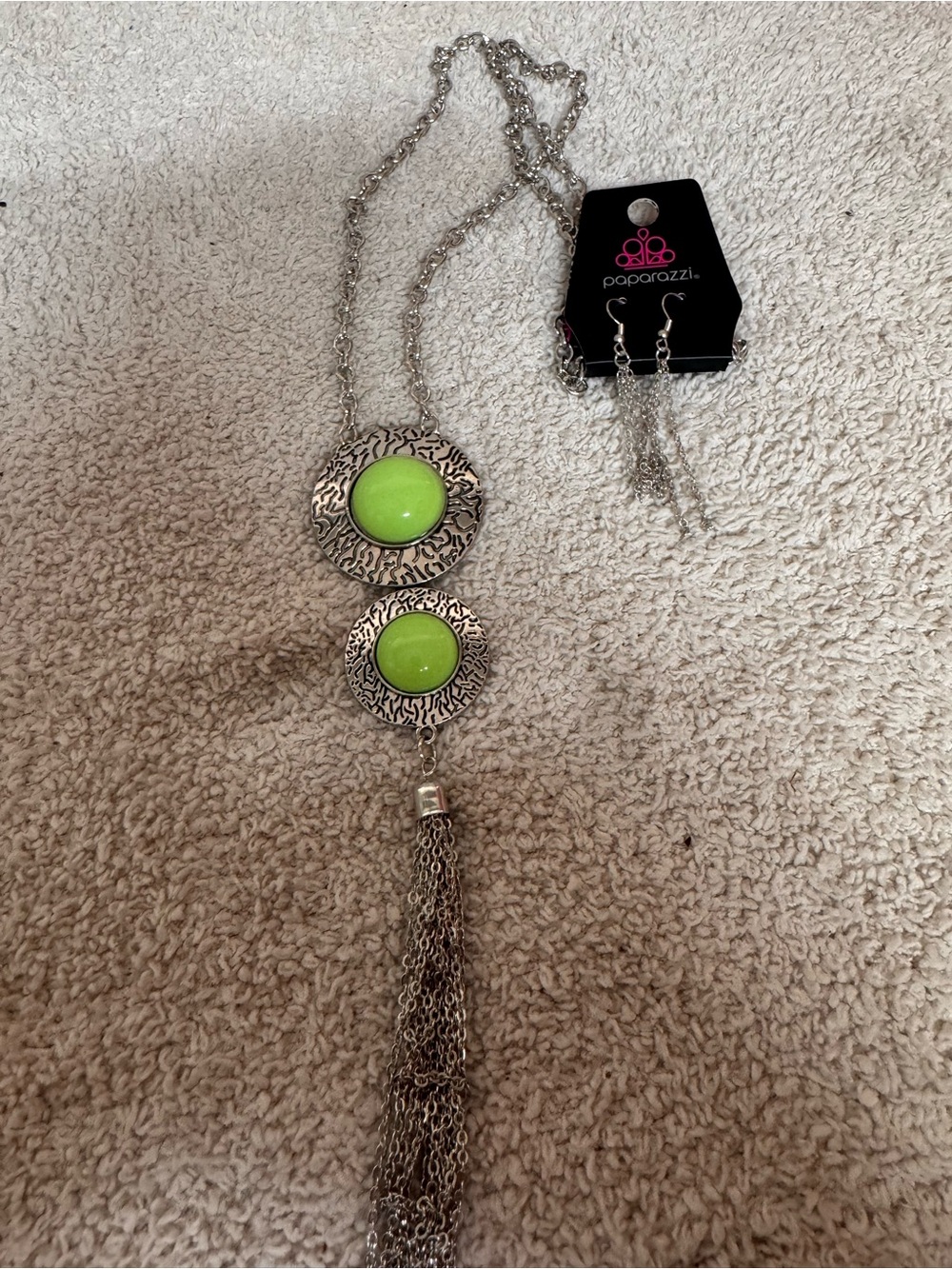 Paparazzi Neon Green Double Medallion Tassel Necklace